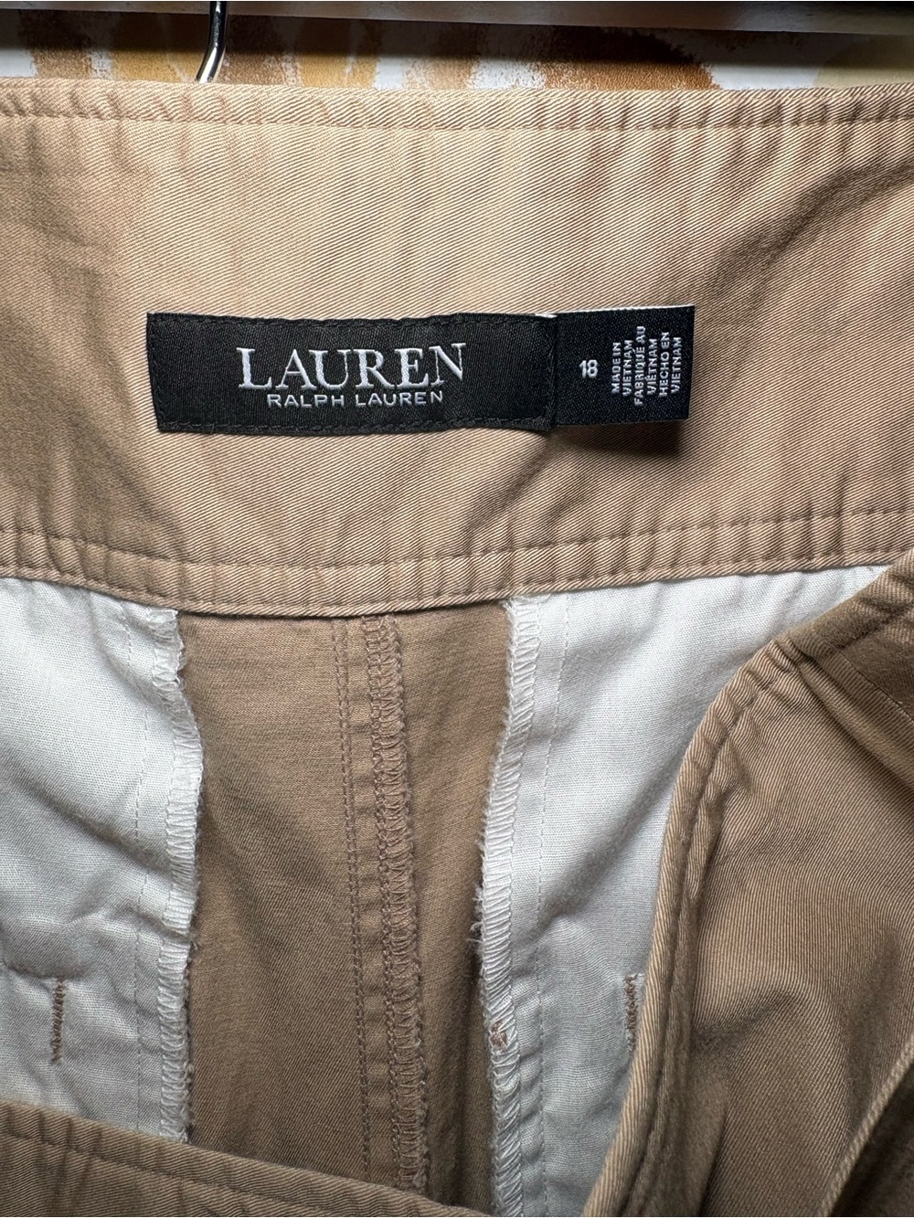 Lauren Ralph Lauren Khaki Paperbag Pants | Belted Tapered Ankle Trouser - Picture 3 of 12